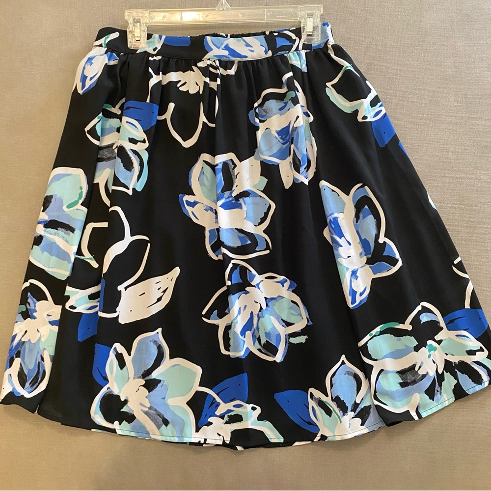 Elle Black Skater Skirt with Blue, White and Aqua Floral Print
